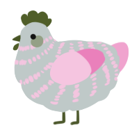 A silver and pink chicken with a bar pattern