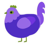 A indigo and blurple chicken with a head pattern