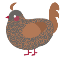 Cookie Cutter, a grey and brown chicken with a double-lace pattern