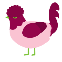 A rose and maroon chicken with a head pattern