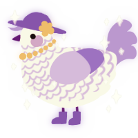 A white and lilac chicken with a lace pattern