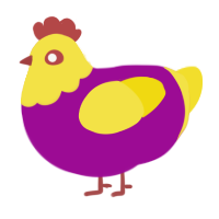 A plum and yellow chicken with a head pattern