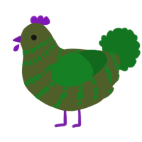 A olive and leaf chicken with a bar pattern