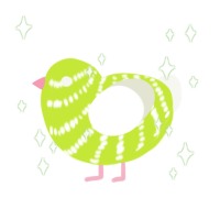 A lime and white chicken with a bar pattern