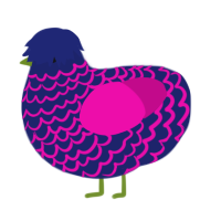A navy and fuchsia chicken with a lace pattern
