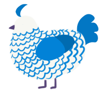 A white and sapphire chicken with a lace pattern