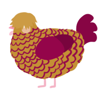 A gold and maroon chicken with a lace pattern