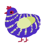 A indigo and lemon chicken with a bar pattern