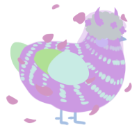 A pink and apple chicken with a bar pattern