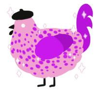 A pink and amethyst chicken with a speckle pattern