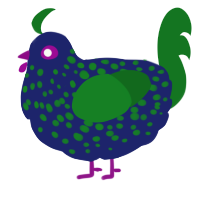 A navy and leaf chicken with a speckle pattern