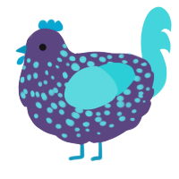 A overcast and aqua chicken with a speckle pattern