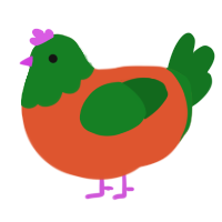 A vermilion and leaf chicken with a head pattern