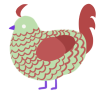 A gluppy and red chicken with a lace pattern