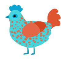 Misprint, a aqua and vermilion chicken with a speckle pattern