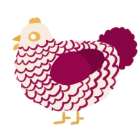 A cream and maroon chicken with a lace pattern