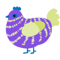 A blurple and lemon chicken with a bar pattern