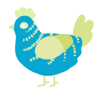 A cerulean and lemon chicken with a half-bar pattern
