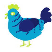 A cerulean and navy chicken with a half-bar pattern