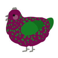 A wine and leaf chicken with a speckle pattern