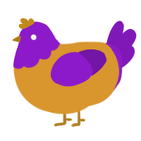 A orange and violet chicken with a head pattern