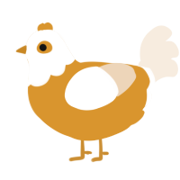 gilded hand, a orange and cream chicken with a head pattern