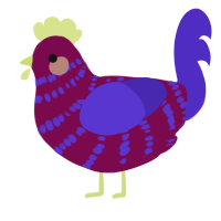 A wine and indigo chicken with a bar pattern