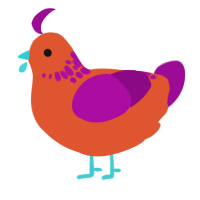 A vermilion and plum chicken with a neck-speckle pattern