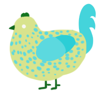 Pina Colada, a lemon and aqua chicken with a speckle pattern