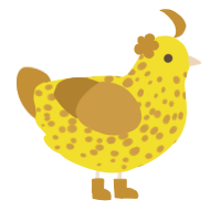 A yellow and gold chicken with a speckle pattern