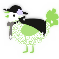 A white and grass chicken with a double-lace pattern