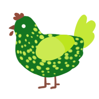 A leaf and lime chicken with a speckle pattern