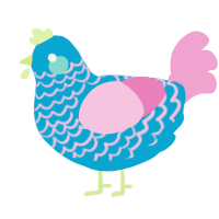 A cerulean and pink chicken with a lace pattern