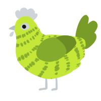 A lime and chartreuse chicken with a bar pattern