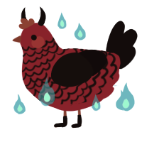 A crimson and black chicken with a lace pattern