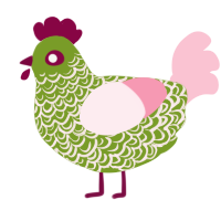 A chartreuse and rose chicken with a double-lace pattern