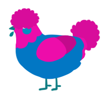 A sapphire and fuchsia chicken with a head pattern