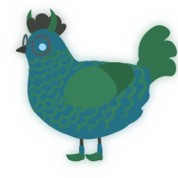 A teal and viridian chicken with a lace pattern