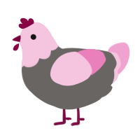 A grey and pink chicken with a head pattern