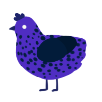 A indigo and tumblr chicken with a speckle pattern