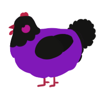 A violet and black chicken with a head pattern
