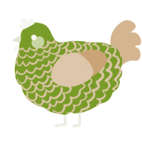A chartreuse and beige chicken with a lace pattern
