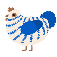 A cream and ultramarine chicken with a bar pattern