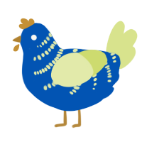 A ultramarine and lemon chicken with a half-bar pattern