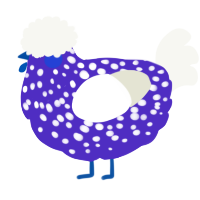 A indigo and white chicken with a speckle pattern