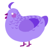 A lilac and blurple chicken with a half-lace pattern