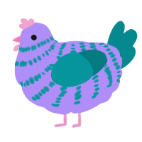 A lilac and teal chicken with a bar pattern