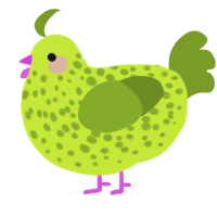 A lime and chartreuse chicken with a speckle pattern