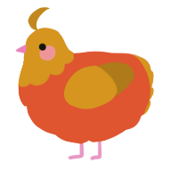 A vermilion and ochre chicken with a head pattern