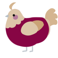 A maroon and beige chicken with a head pattern